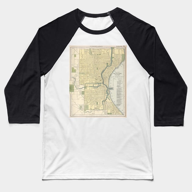 Vintage Map of Milwaukee Wisconsin (1891) Baseball T-Shirt by Bravuramedia